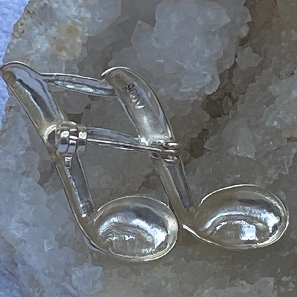 Sterling Silver Musical Note Brooch Pin - Picture 2 of 3